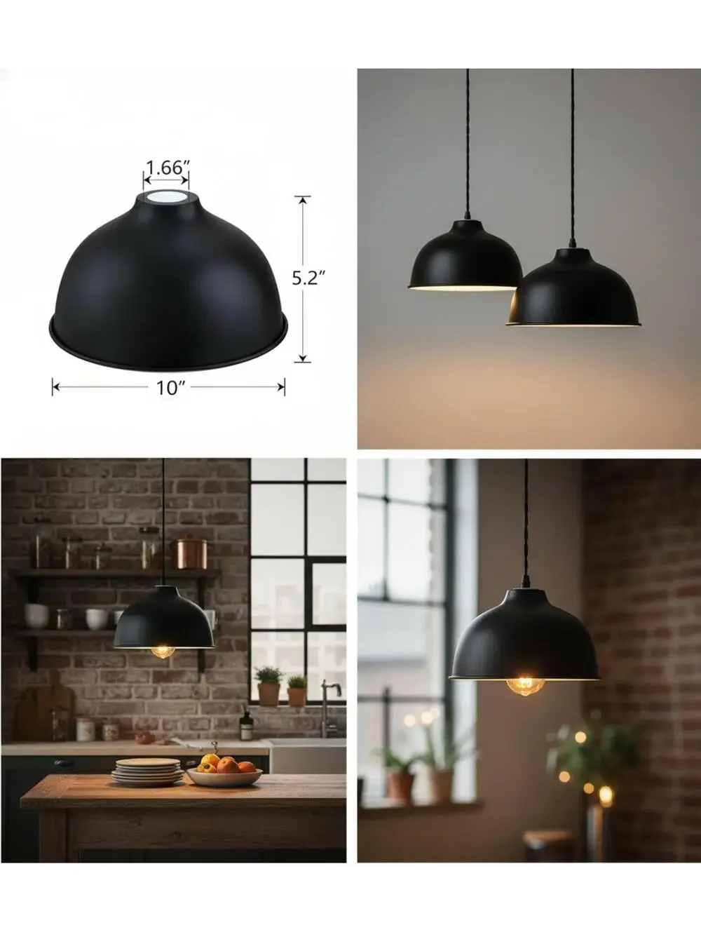 2 Pack 10 Inch Black Metal Drum Pendant Ceiling Light Shades - Wall Sconce Lamp